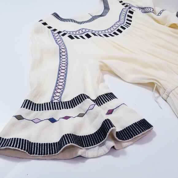 Ba&sh Cream Embroidered Bell Sleeves Lady Dress - Picture 5 of 13